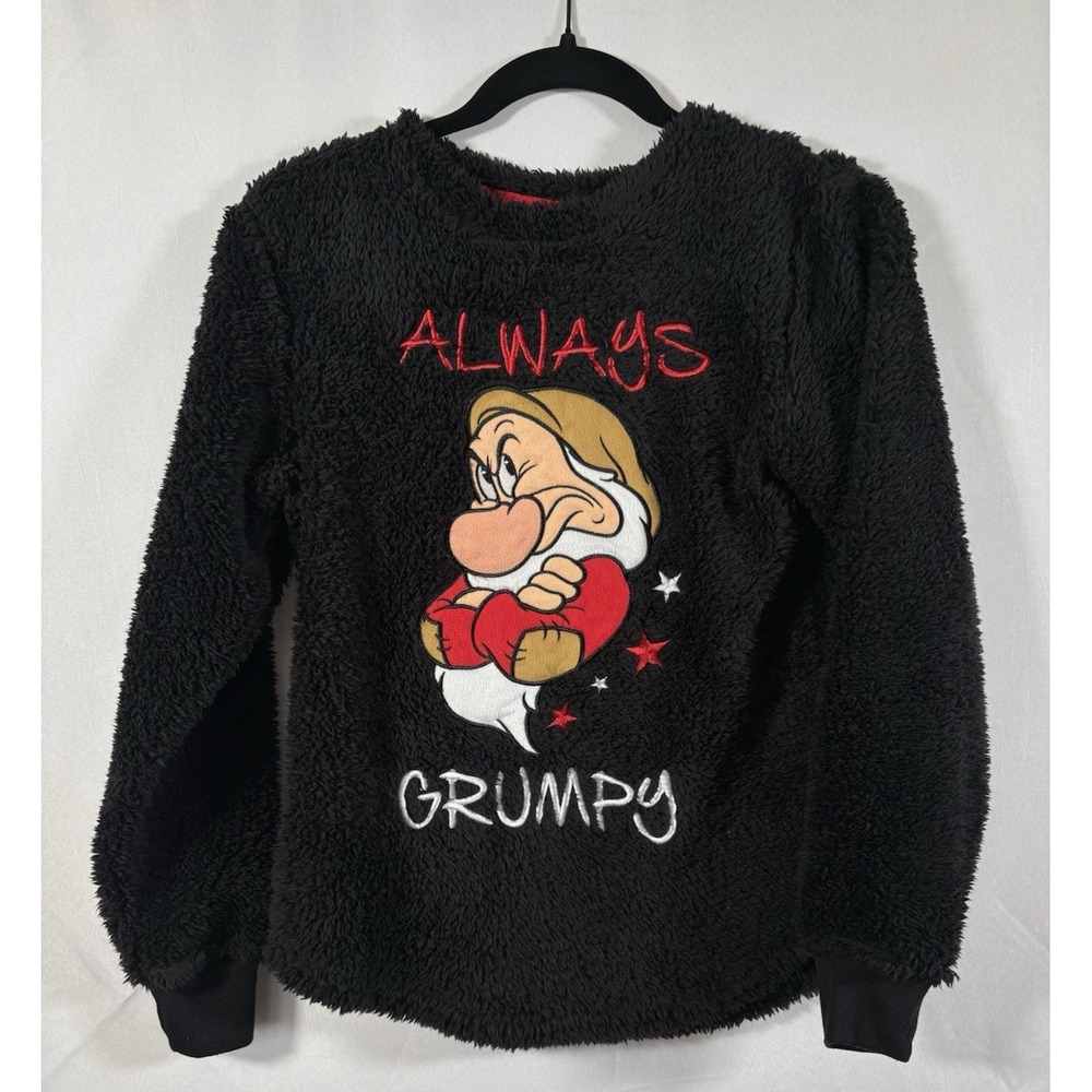 Disney woman's fuzzy sweater size XS pullover "always grumpy"  long sleeves